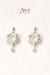 Hoa tai DN160 Đất nung hoa hồng kem hoa 6 cánh