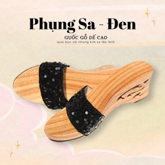 Guốc gỗ Đế cao quai nhung kim sa Phụng Sa