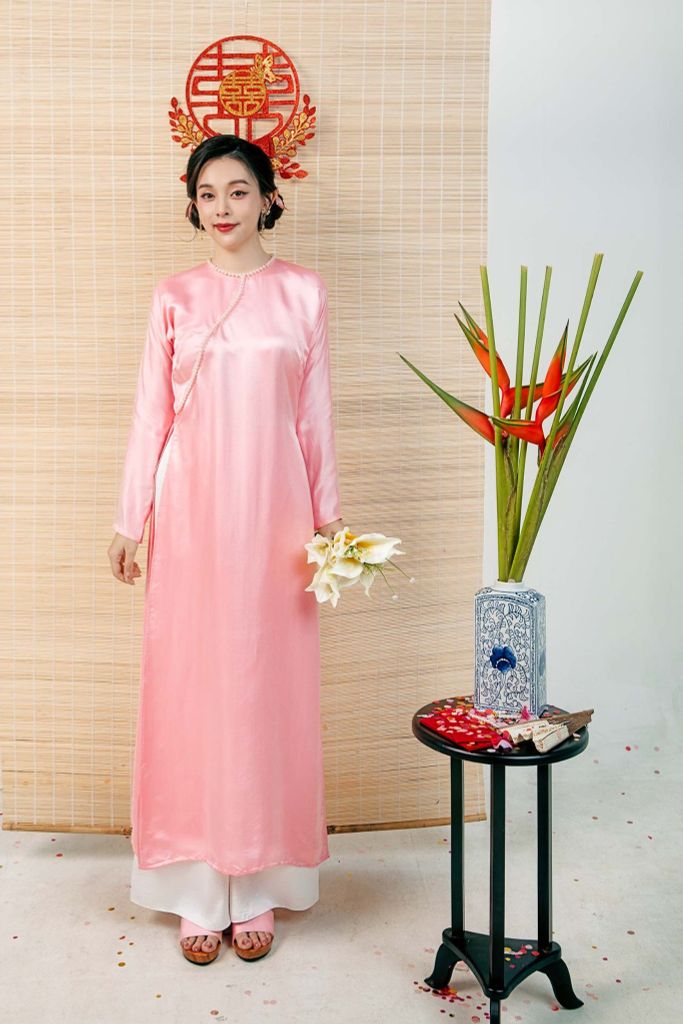 Áo dài Lụa tơ tằm Phúc Lan - Hồng