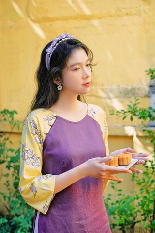 Áo dài linen Mộc Lan cổ tròn