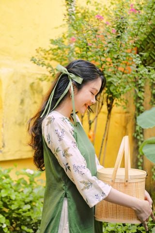 Áo dài linen Trúc Lan cổ tròn