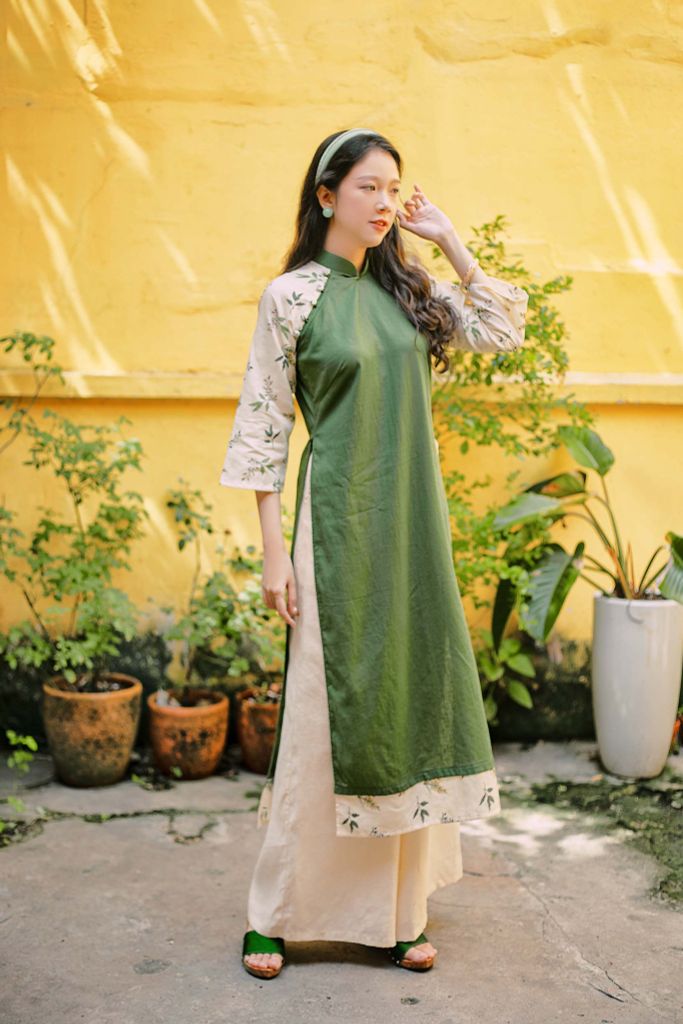 Áo dài linen Trúc Lan cổ đứng