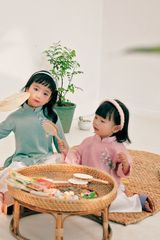 SET Áo dài Dáng xưa Thêu tay Mùa Vui - Hồng lavender - phiên bản Bé gái (kèm quần)