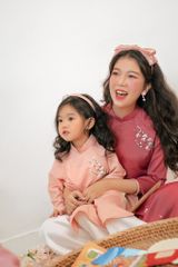 Áo dài Dáng xưa Thêu tay Mùa Vui - Cam sữa - phiên bản Bé gái