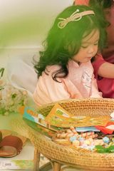 Áo dài Dáng xưa Thêu tay Mùa Vui - Cam sữa - phiên bản Bé gái