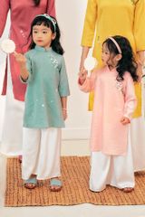 Áo dài Dáng xưa Thêu tay Mùa Vui - Xanh ngọc nhạt - phiên bản Bé gái