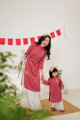 Áo dài Dáng xưa Thêu tay Mùa Vui - Hồng đậm - phiên bản Bé gái