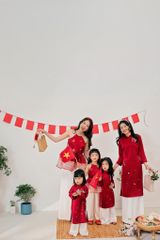 Áo dài Dáng xưa Thêu tay Mùa Vui - Đỏ - phiên bản Bé gái