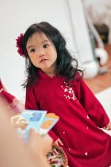 Áo dài Dáng xưa Thêu tay Mùa Vui - Đỏ - phiên bản Bé gái