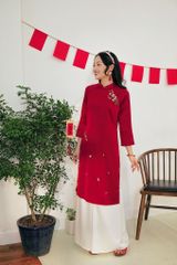 Áo dài Dáng xưa Thêu tay Mùa Vui - Đỏ - phiên bản Người lớn