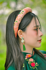 Áo dài Truyền thống Khảm Hoa Cát Tường - Xanh lông công