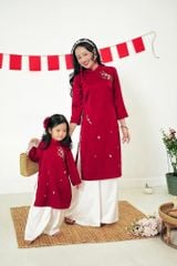 Áo dài Dáng xưa Thêu tay Mùa Vui - Đỏ - phiên bản Bé gái