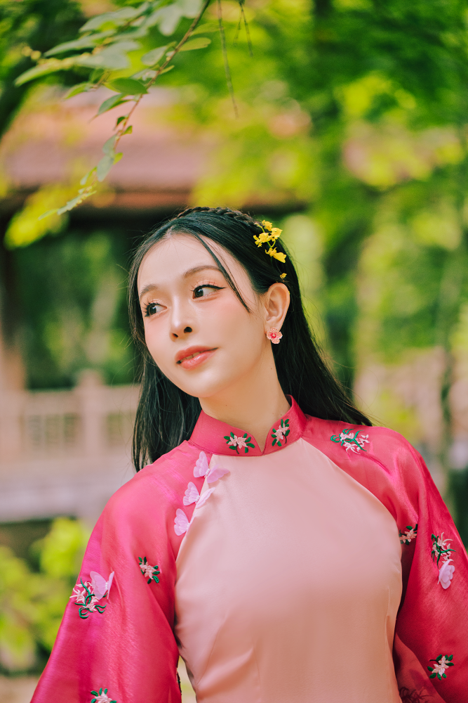Áo dài Nhật Bình Xuân - Hồng