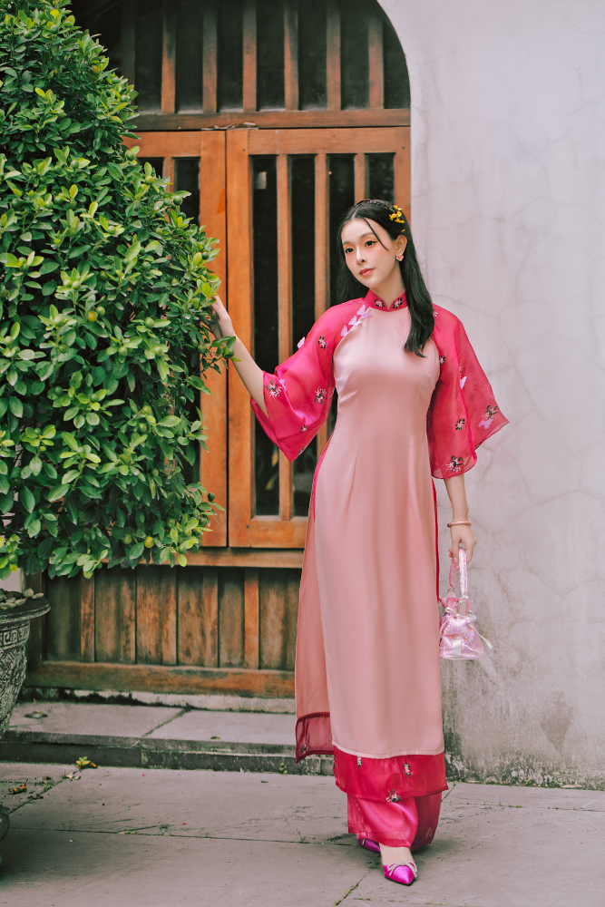 Áo dài Nhật Bình Xuân - Hồng
