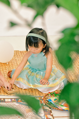Áo yếm xòe organza Hoa Niên Ca BÉ - Xanh ngọc
