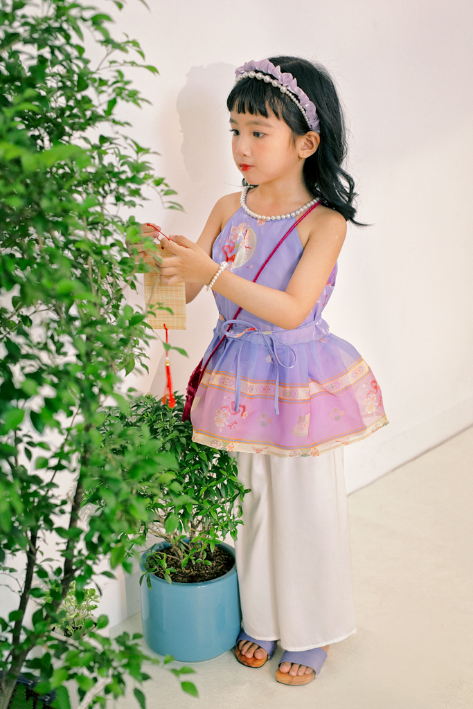 Áo yếm xòe organza Hoa Niên Ca BÉ - Tím