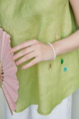 Áo yếm cổ đứng linen Hồ cá Koi - Nền xanh mạ