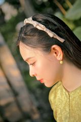 Hoa tai NK-043 retro hạt vàng pastel kèm hạt đá