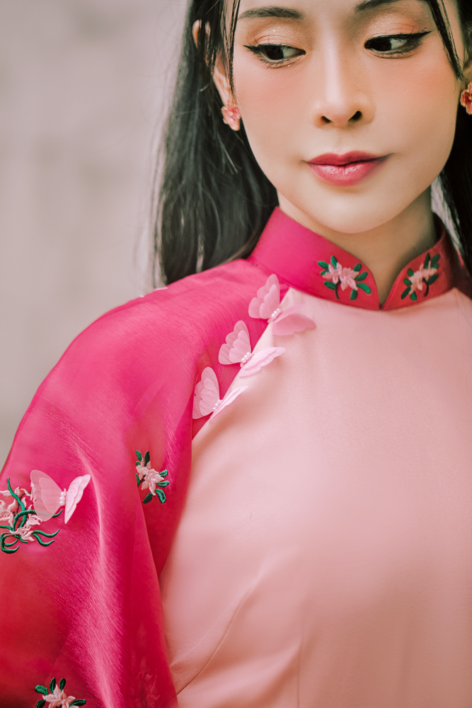 Áo dài Nhật Bình Xuân - Hồng