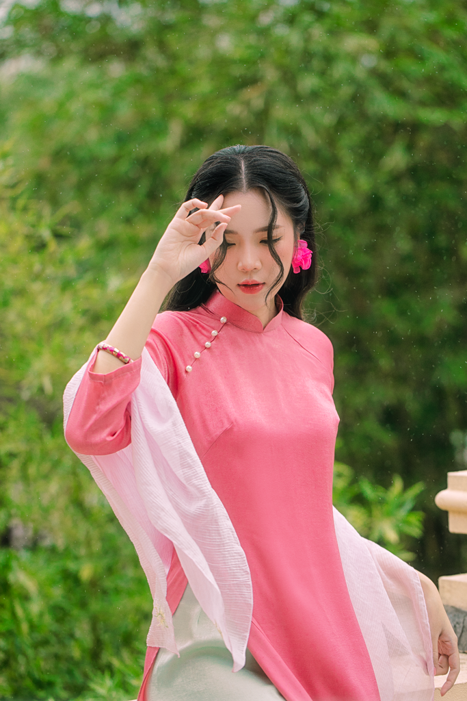 Hoa tai NK-087 hoa vải hồng đậm