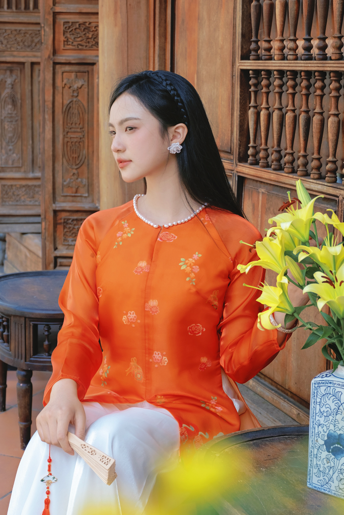 Áo bà ba Cách tân Lạc Hoa Bính - Cam