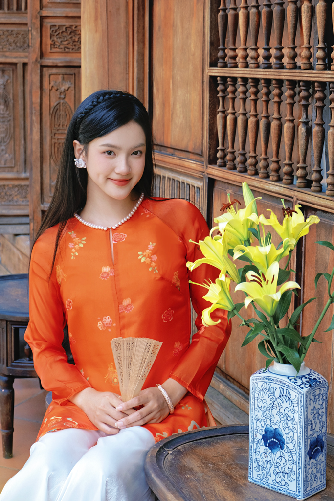 Áo bà ba Cách tân Lạc Hoa Bính - Cam