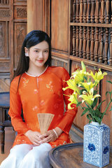 Áo bà ba Cách tân Lạc Hoa Bính - Cam