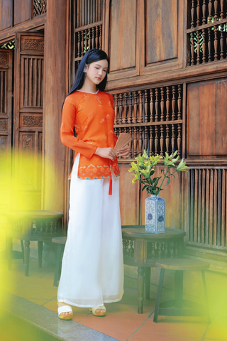 Áo bà ba Cách tân Lạc Hoa Bính - Cam