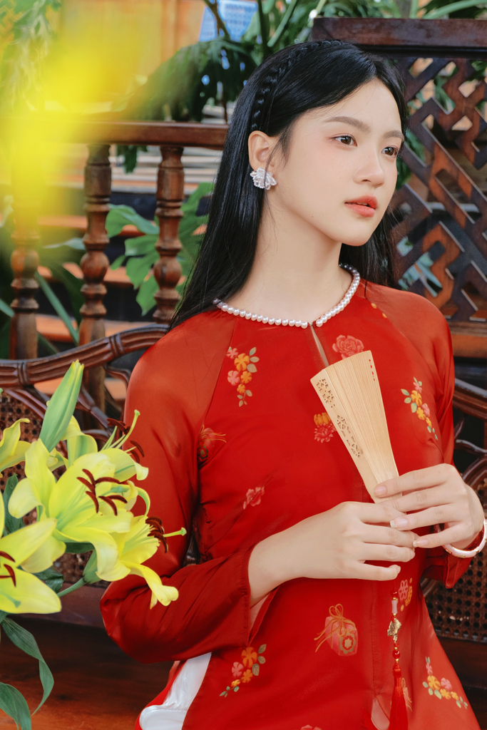Áo bà ba Cách tân Lạc Hoa Bính - Đỏ
