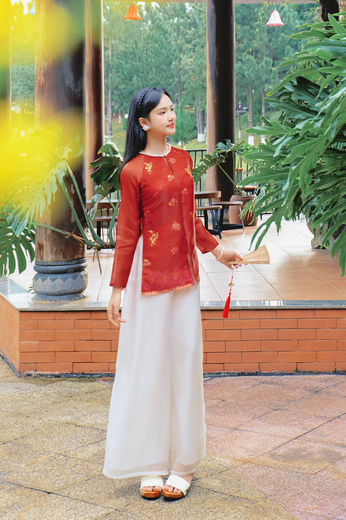 Áo bà ba Cách tân Lạc Hoa Bính - Đỏ