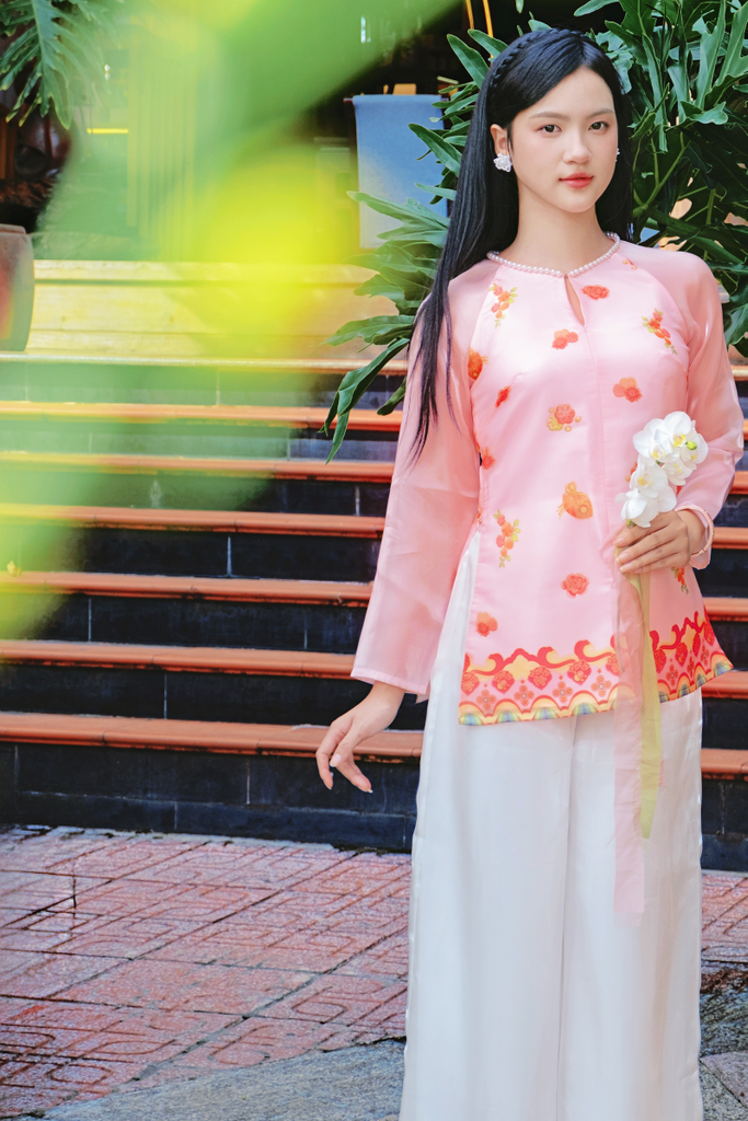 Áo bà ba Cách tân Lạc Hoa Bính - Hồng