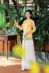 Áo bà ba Cách tân Lạc Hoa Bính - Vàng