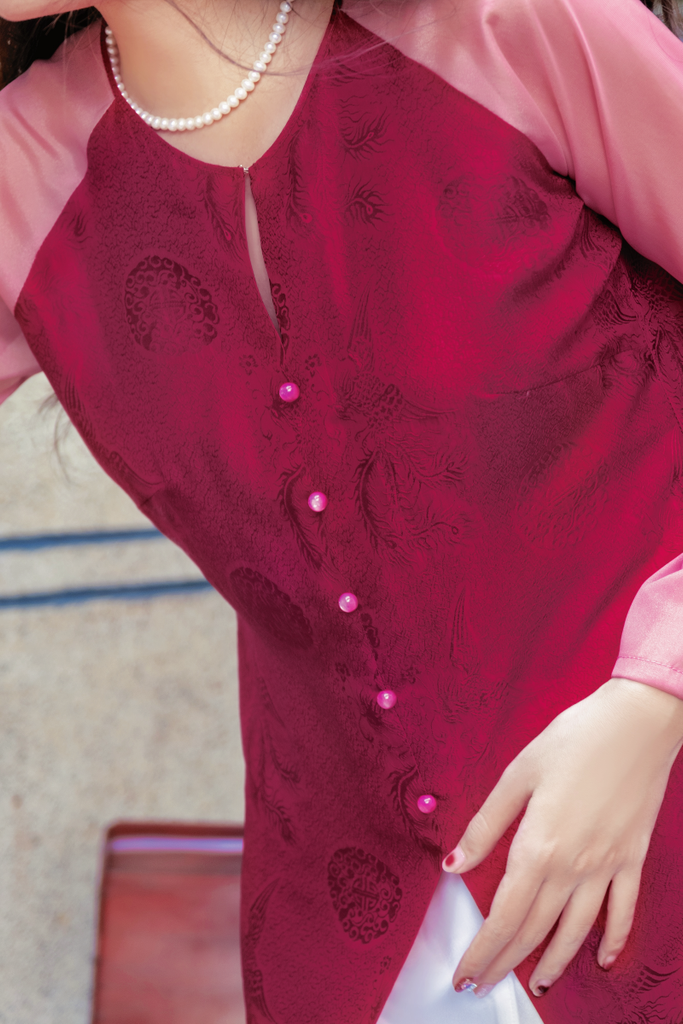 Áo bà ba lụa tơ tằm Phượng Loan - Đỏ tía