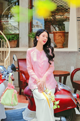 Áo bà ba lụa tơ tằm Phượng Loan - Hồng phớt