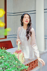 Áo bà ba lụa tơ tằm Phượng Loan - Trắng kem