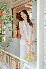 Áo bà ba lụa tơ tằm Phượng Loan - Trắng kem