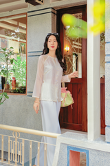Áo bà ba lụa tơ tằm Phượng Loan - Trắng kem