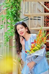 Áo bà ba lụa tơ tằm Phượng Loan - Xanh biển nhạt