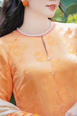 Hoa tai NK-167 hoa hạt ngọc bầu dục cam vàng phối viền ngọc trai