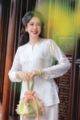 Áo bà ba lụa tơ tằm Phượng Liên - Trắng