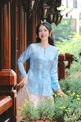 Áo bà ba lụa tơ tằm Phượng Liên - Xanh biển nhạt