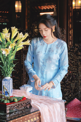 Áo bà ba lụa tơ tằm Phượng Liên - Xanh biển nhạt