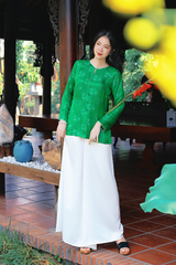 Áo bà ba lụa tơ tằm Phượng Liên - Xanh cẩm thạch