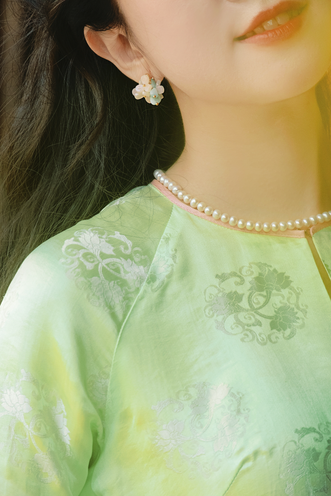 Hoa tai NK-189 hoa đá trắng phối xanh ngọc