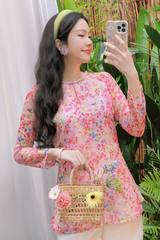 Áo bà ba Cách tân Út Hoa - Hồng cánh đồng hoa