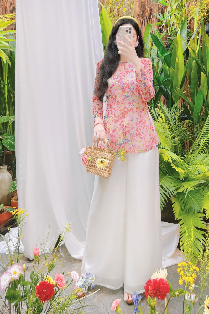 Áo bà ba Cách tân Út Hoa - Hồng cánh đồng hoa