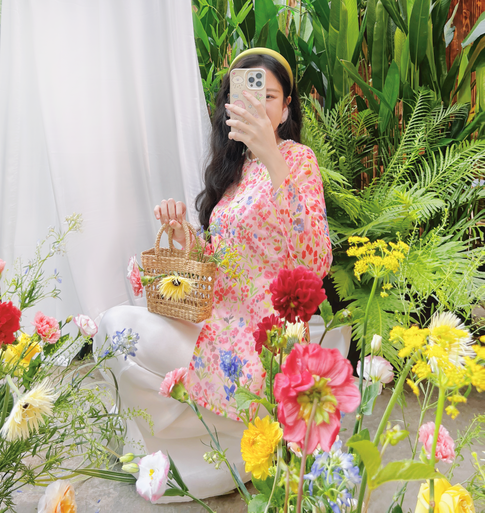Áo bà ba Cách tân Út Hoa - Hồng cánh đồng hoa