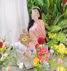 Áo bà ba Cách tân Út Hoa - Hồng cánh đồng hoa