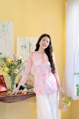 Áo bà ba Cách tân Út Hoa - Hồng hoa trà