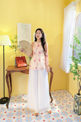 Áo bà ba Cách tân Út Hoa - Kem hoa hồng